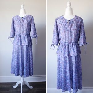 40's / 50's purple & blue floral peplum dress